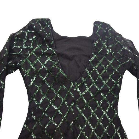 Forever 21 Long sleeve Black and Green Diamond Pattern Sequin Dress - Picture 7 of 14